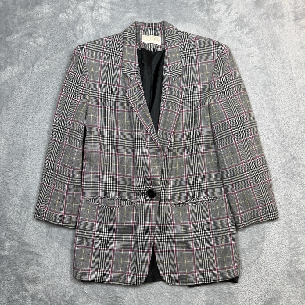 Pendleton Sophisticates Plaid Blazer Jacket Womens‎ 6 Gray Pink Glen Plaid Rayon